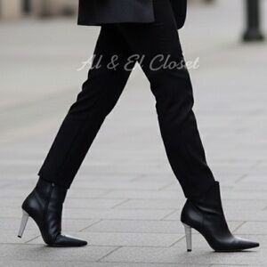 MICHAEL Michael Kors Black Leather Ankle Boots with Silver Heel Size 7.5M NWB